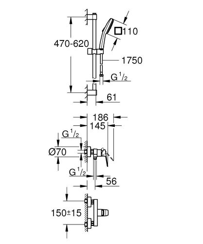 Grohe Cubeo zuhanycsaptelep zuhanyszettel Matt fekete