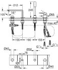 Grohe Lineare 4-lyukas peremre szerelhető kádcsaptelep Króm