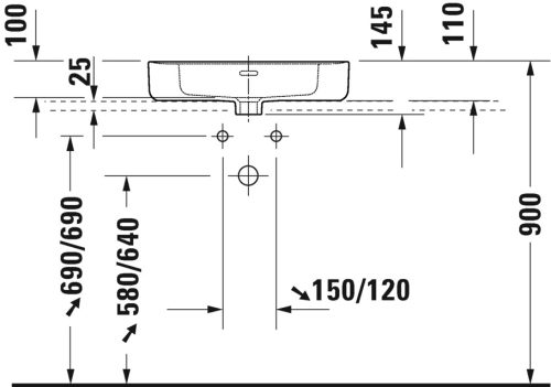Duravit Soleil by Starck Pultra ültethető mosdókagyló 560 mm