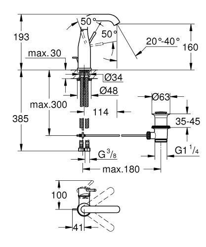 Grohe Essence Egykaros mosdócsaptelep M lefolyógarnitúrával Hard Graphite