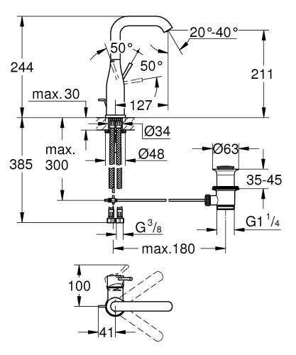 Grohe Essence Egykaros mosdócsaptelep L lefolyógarnitúrával Hard Graphite