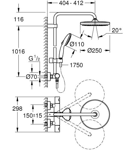 Grohe Tempesta system 250 termosztátos zuhanyrendszer Matt fekete