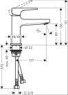 Hansgrohe Metropol egykaros mosdócsaptelep normál fogantyú 100 Push-Open lefolyóval szálcsiszolt fekete