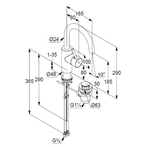 Kludi Bozz oldalkaros mosdócsaptelep lefolyógarnitúrával 185 mm króm