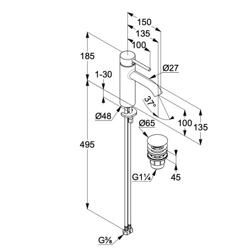 Kludi Bozz mosdócsaptelep Push-Open lefolyógarnitúrával 100 mm matt fehér