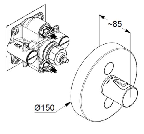 Kludi Push kerek falsík alatti termosztátos kád és zuhany csaptelep króm