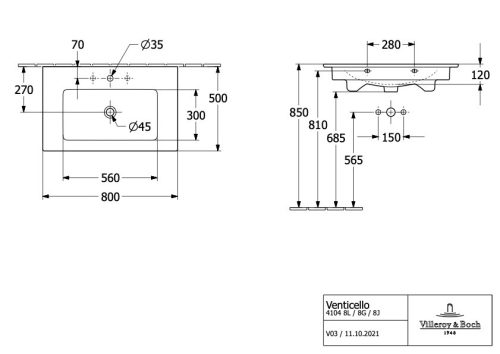 Villeroy & Boch Venticello Bútoros mosdókagyló 800 mm