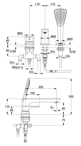 Kludi Ameo 3 lyukas peremre szerelhető kádcsaptelep króm