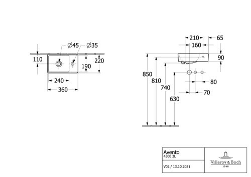 Villeroy & Boch Avento Kézmosó 360 mm balos CreamiPlus
