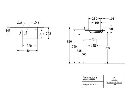 Villeroy & Boch Architectura Kézmosó túlfolyóval 480 mm jobbos