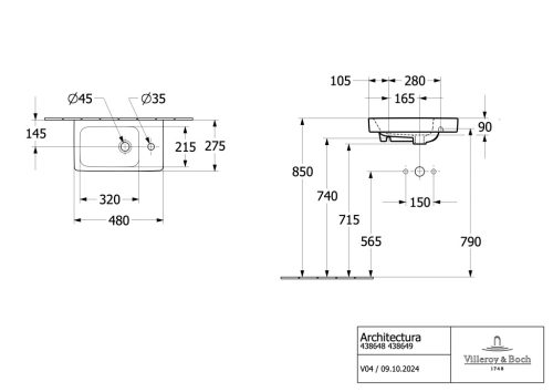 Villeroy & Boch Architectura Kézmosó túlfolyóval 480 mm balos Ceramic Plus