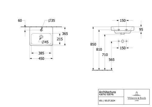 Villeroy & Boch Architectura Kézmosó túlfolyóval 450 mm Ceramic Plus
