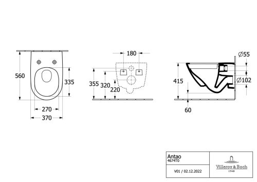 Villeroy & Boch Antao Perem nélküli fali wc 370 x 560 mm Pure Black CeramicPlus