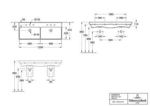 Villeroy & Boch Avento bútoros dupla mosdókagyló 1200 mm CreamiPlus