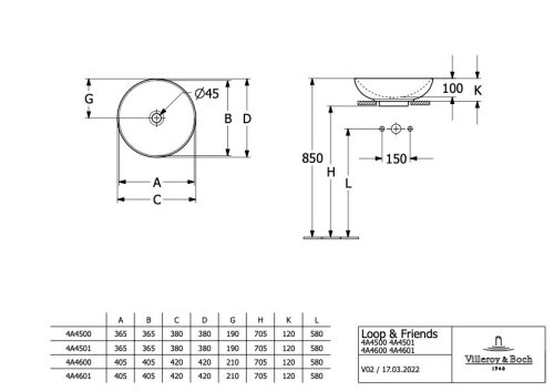 Villeroy & Boch Loop & Friends Pultra ültethető mosdókagyló kerek 380 mm túlfolyóval