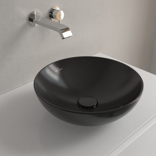 Villeroy & Boch Loop & Friends Pultra ültethető mosdókagyló kerek 380 mm Pure Black túlfolyóval