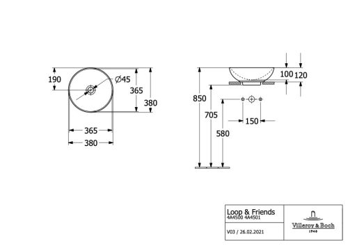 Villeroy & Boch Loop & Friends Pultra ültethető mosdókagyló kerek 380 mm Pure Black túlfolyó nélkül