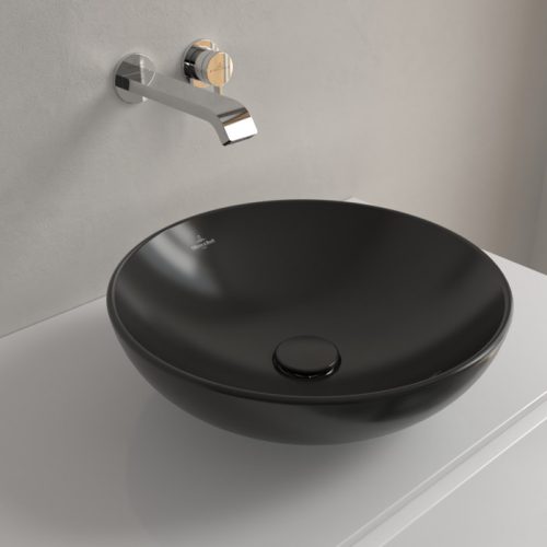 Villeroy & Boch Loop & Friends Pultra ültethető mosdókagyló kerek 420 mm Pure Black túlfolyóval