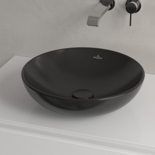 Villeroy & Boch Loop & Friends Pultra ültethető mosdókagyló kerek 420 mm Pure Black túlfolyó nélkül