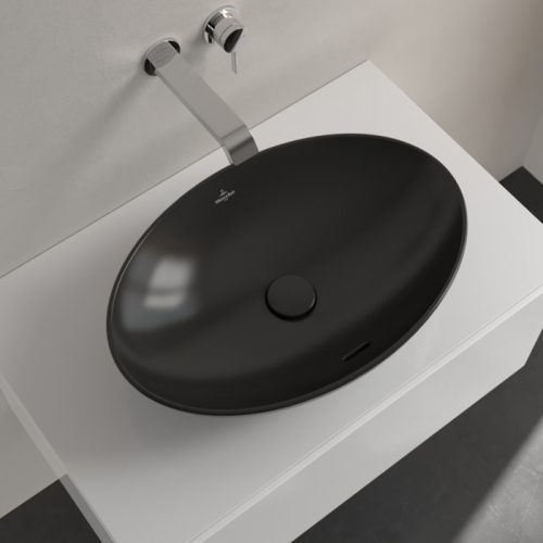 Villeroy & Boch Loop & Friends Pultra ültethető mosdókagyló ovális 560 mm Pure Black túlfolyóval