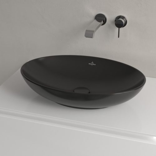 Villeroy & Boch Loop & Friends Pultra ültethető mosdókagyló ovális 560 mm Pure Black túlfolyó nélkül