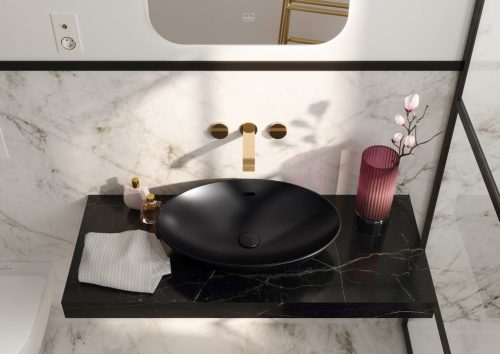 Villeroy & Boch Loop & Friends Pultra ültethető mosdókagyló ovális 620 mm Pure Black túlfolyóval