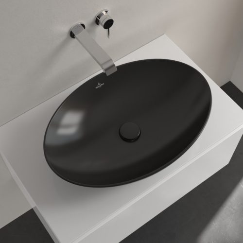 Villeroy & Boch Loop & Friends Pultra ültethető mosdókagyló ovális 620 mm Pure Black túlfolyó nélkül