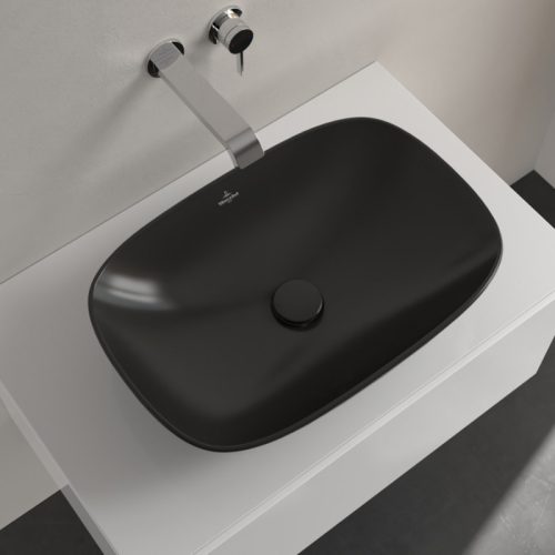 Villeroy & Boch Loop & Friends Pultra ültethető mosdókagyló szögletes 560 mm Pure Black túlfolyó nélkül