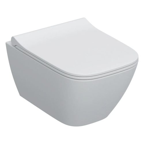 Geberit Smyle Square fali WC mélyöblítésű készlet rövidített kivitel zárt forma Rimfree WC-ülőkével sandwich kivitelű