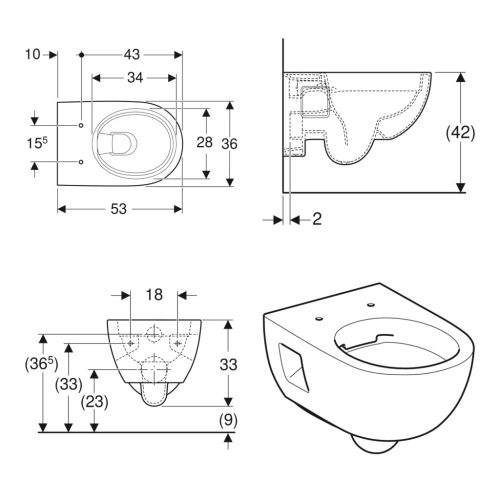 Geberit Selnova fali WC mélyöblítésű készlet Premium részben zárt forma Rimfree WC-ülőkével
