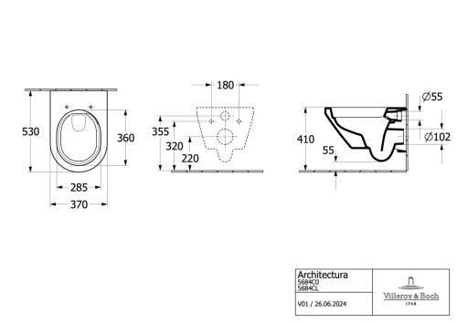 Villeroy & Boch Architectura Rimless wc szett látható rögzítéssel TwistFlush [e3] CeramicPlus