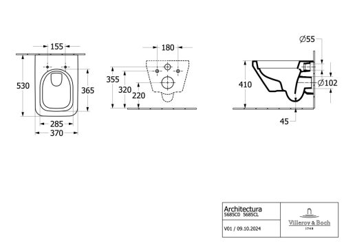Villeroy & Boch Architectura Rimless mélyöblítésű szögletes fali wc TwistFlush [e3]