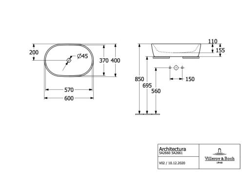Villeroy & Boch Architectura Pultra ültethető mosdókagyló ovális 600 mm