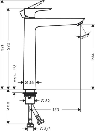 Hansgrohe Talis E egykaros mosdócsaptelep 240 lefolyógarnitúra nélkül matt fehér