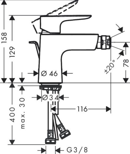 Hansgrohe Talis E egykaros bidécsaptelep automata lefolyó-garnitúrával matt fehér