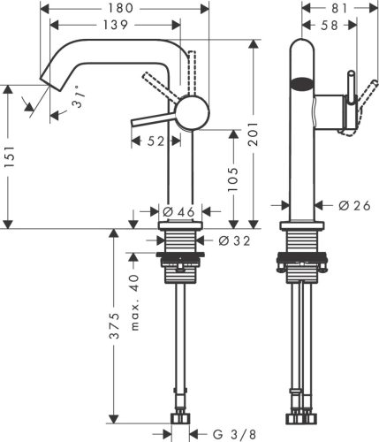 Hansgrohe Tecturis S Egykaros mosdócsaptelep Fine 150 CoolStart Push-open lefolyógarnitúrával Matt fekete EcoSmart+