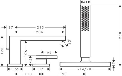 Hansgrohe Tecturis E 3-lyukú Peremre szerelhető kádcsaptelep sBox Matt fekete 