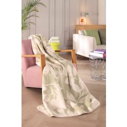   Biederlack Soft Leaves zöld és rózsaszín levélmintás pléd 150x200 cm