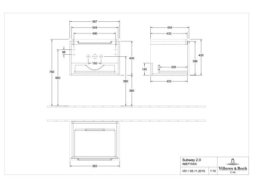 Villeroy & Boch Subway 2.0 Fürdőszoba bútor 600 mm 1 fiók Glossy Grey (mosdókagyló nélkül)