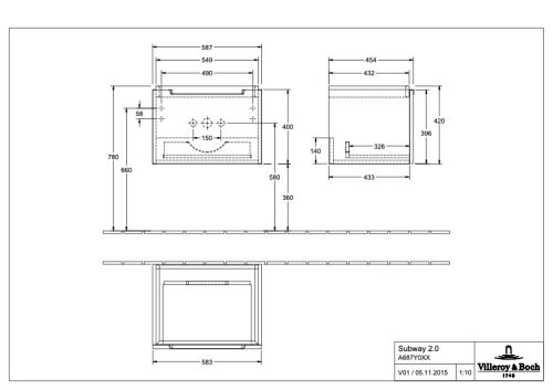 Villeroy & Boch Subway 2.0 Fürdőszoba bútor 600 mm 1 fiók Volcano Black (mosdókagyló nélkül)
