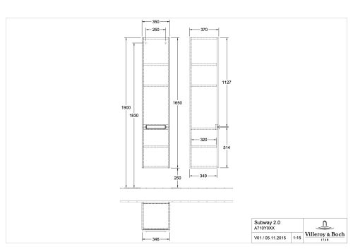 Villeroy & Boch Subway 2.0 Magasszekrény 350 mm, zsanér jobb oldalon, Glossy White