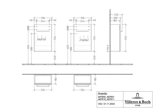 Villeroy & Boch Avento Alsószekrény, zsanér jobb oldalon 340 mm Volcano Black