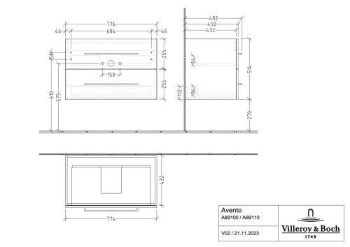 Villeroy & Boch Avento Alsószekrény 800 mm Volcano Black