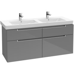   Villeroy & Boch Subway 2.0 Fürdőszoba bútor kétmedencés mosdókagylóhoz 1300 mm Glossy Grey (mosdókagyló nélkül)