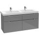 Villeroy & Boch Subway 2.0 Fürdőszoba bútor kétmedencés mosdókagylóhoz 1300 mm Glossy Grey (mosdókagyló nélkül)