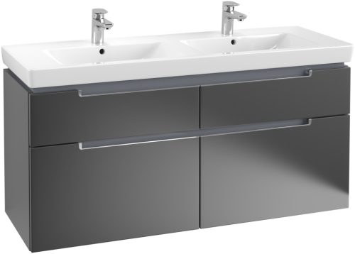 Villeroy & Boch Subway 2.0 Fürdőszoba bútor kétmedencés mosdókagylóhoz 1300 mm Black Matt Lacquer (mosdókagyló nélkül)