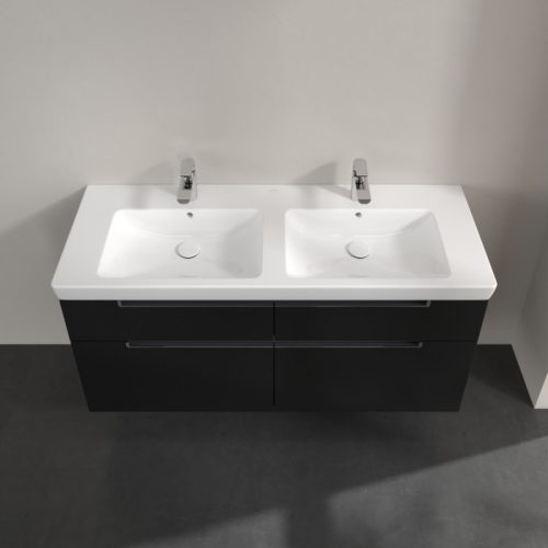 Villeroy & Boch Subway 2.0 Fürdőszoba bútor kétmedencés mosdókagylóhoz 1300 mm Black Matt Lacquer (mosdókagyló nélkül)