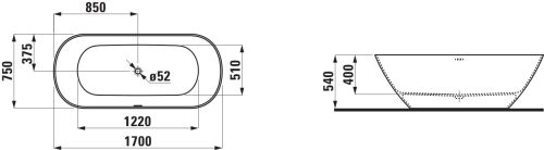 Laufen Lua Szabadonálló fürdőkád Marbond 1700 x 750 mm