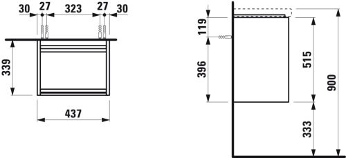 Laufen Lani Alsószekrény 1 ajtós zsanér a jobb oldalon 435 mm Vad tölgy