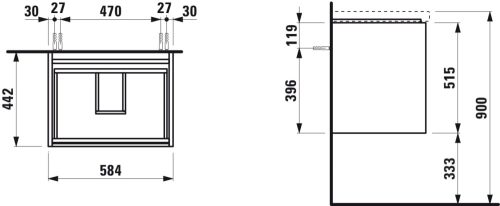 Laufen Lani Alsószekrény 2 fiókos 585 mm Fényes fehér